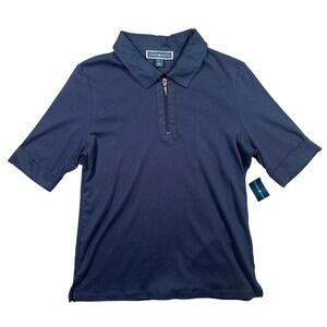 Karen Scott Polo Shirt Men Large Navy Blue New Quarter Zip Cotton Short Sleeve